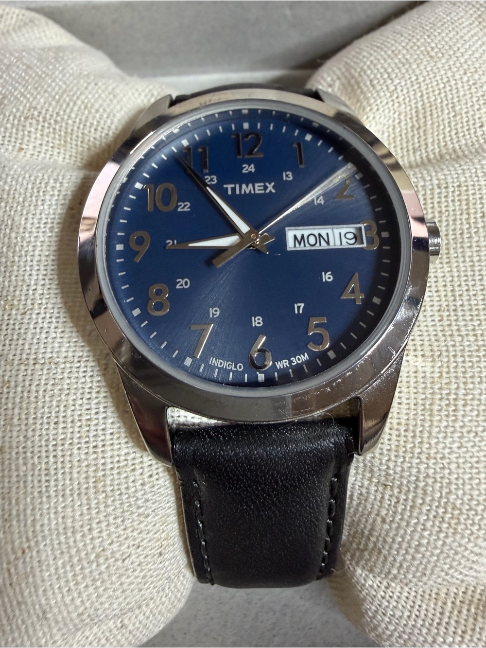 Timex Men's Blue Dial Leather Strap Watch